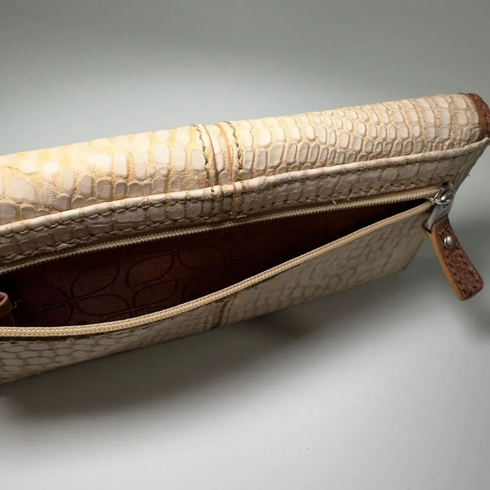 Fossil Wallet Brown Leather Snake Skin Pattern Card Holder Zipper Pockets NWOT